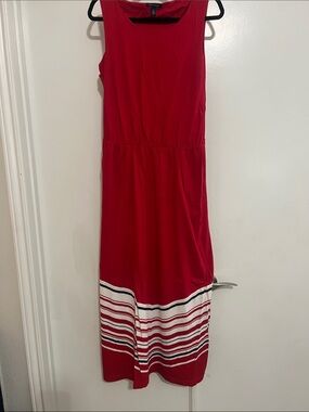 Tommy Hillfiger Red Sleeveless Maxi Dress with Striped Hem